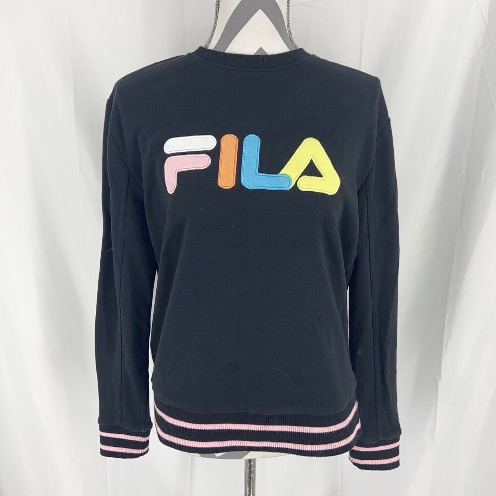 Fila sweatshirt womens size medium crew neck long sleeve black spellout